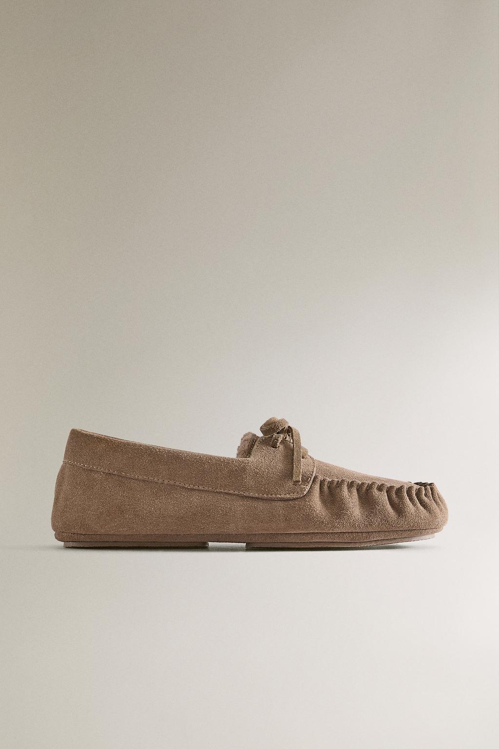 Теплые кожаные мокасины