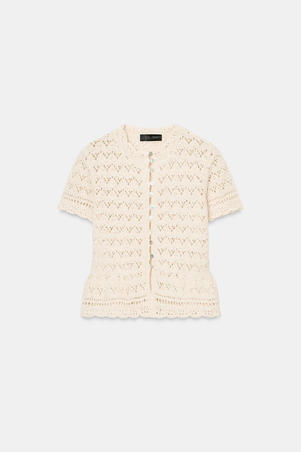 КАРДИГАН С КОРОТКИМИ РУКАВАМИ И АЖУРНОЙ ВЯЗКОЙ