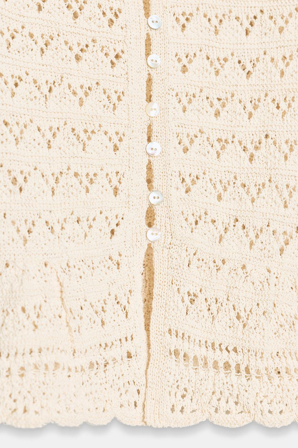 КАРДИГАН С КОРОТКИМИ РУКАВАМИ И АЖУРНОЙ ВЯЗКОЙ