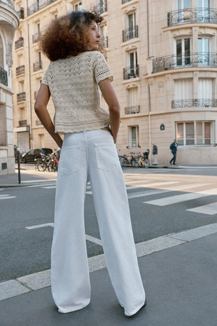 Кардиган с короткими рукавами и ажурной вязкой- Заказать в России