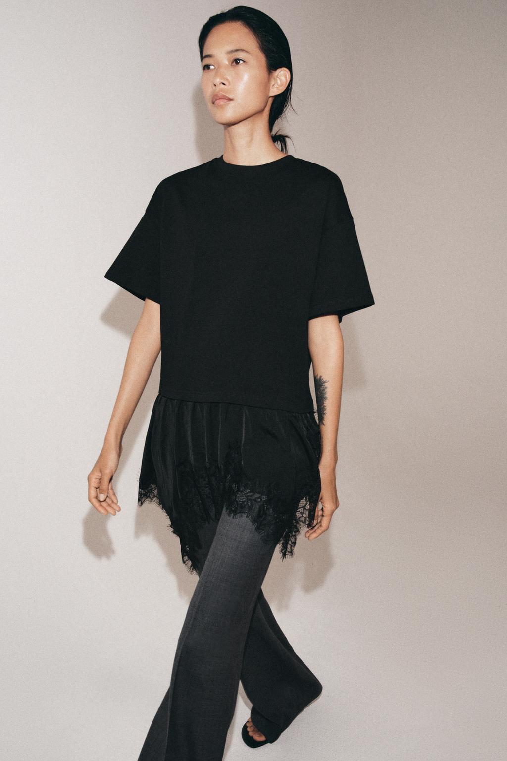 КОМБИНИРОВАННАЯ ФУТБОЛКА С КРУЖЕВОМ