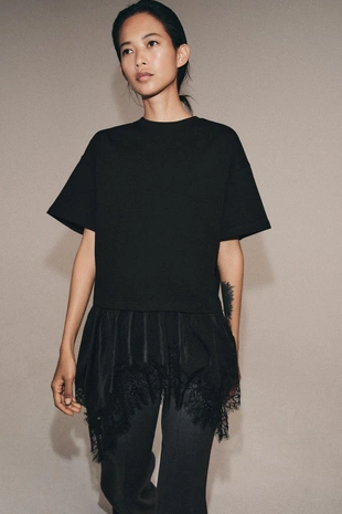 Комбинированная футболка с кружевом