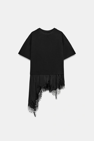 Комбинированная футболка с кружевом- Заказать в России