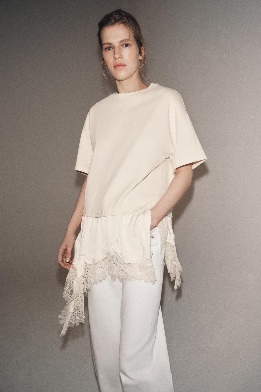 КОМБИНИРОВАННАЯ ФУТБОЛКА С КРУЖЕВОМ