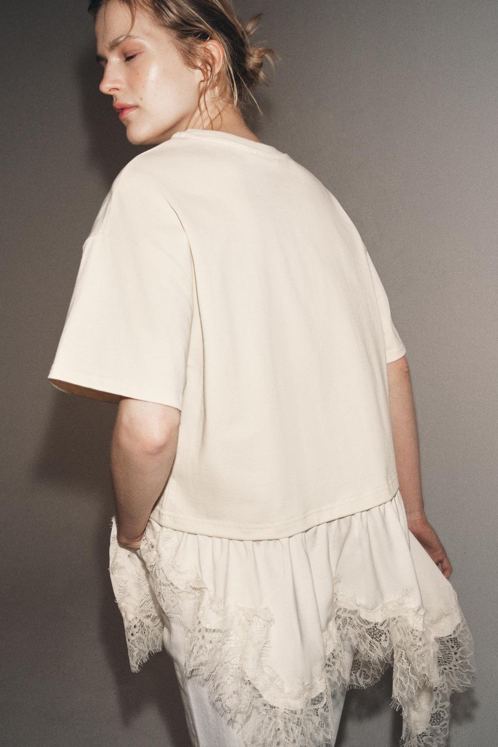 КОМБИНИРОВАННАЯ ФУТБОЛКА С КРУЖЕВОМ