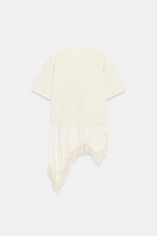 Комбинированная футболка с кружевом- Заказать в России