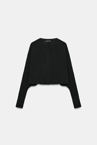 Укороченный свитер с рукавами «летучая мышь»