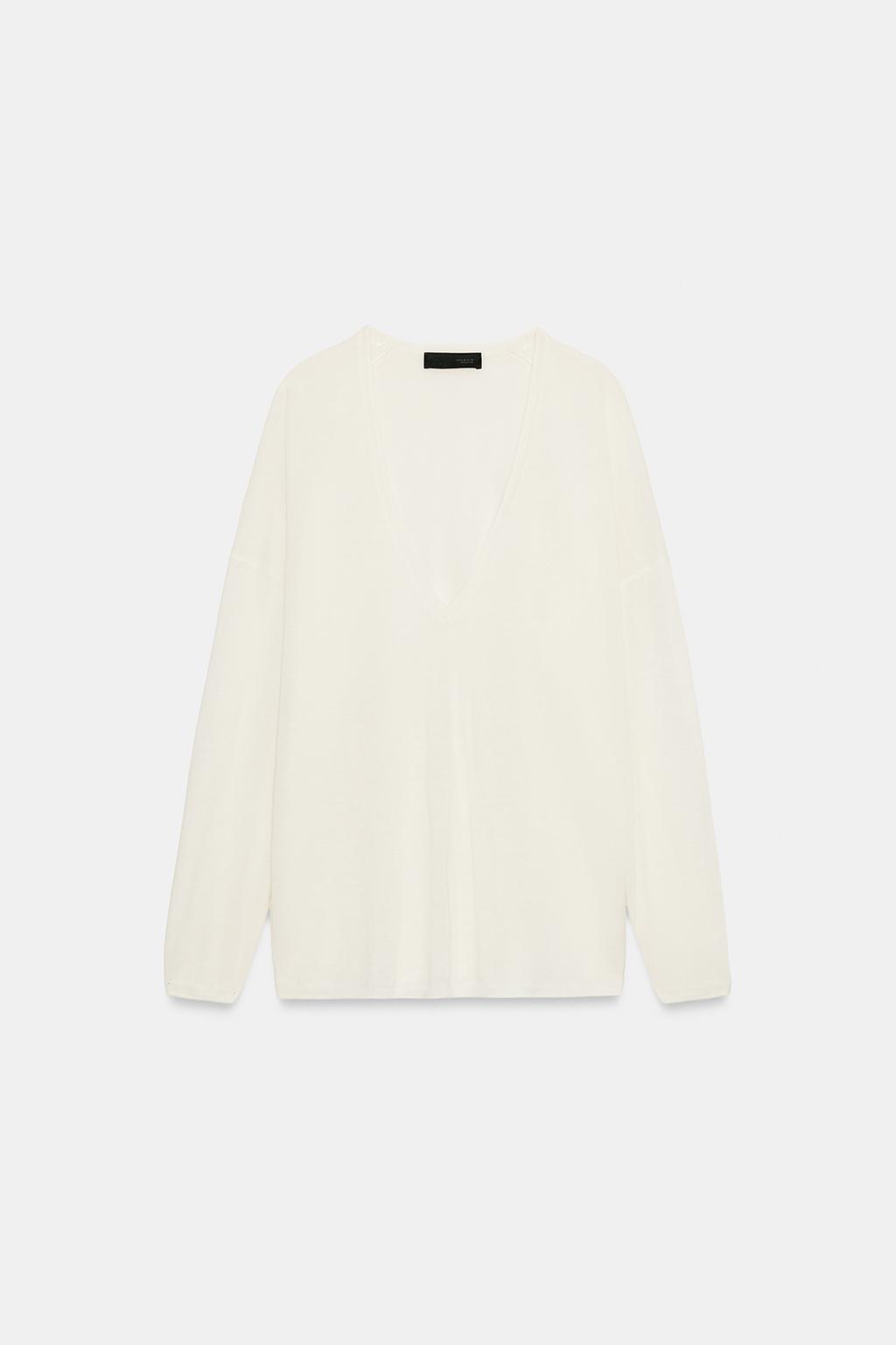 ТОНКИЙ ТРИКОТАЖНЫЙ СВИТЕР С V-ОБРАЗНЫМ ВЫРЕЗОМ