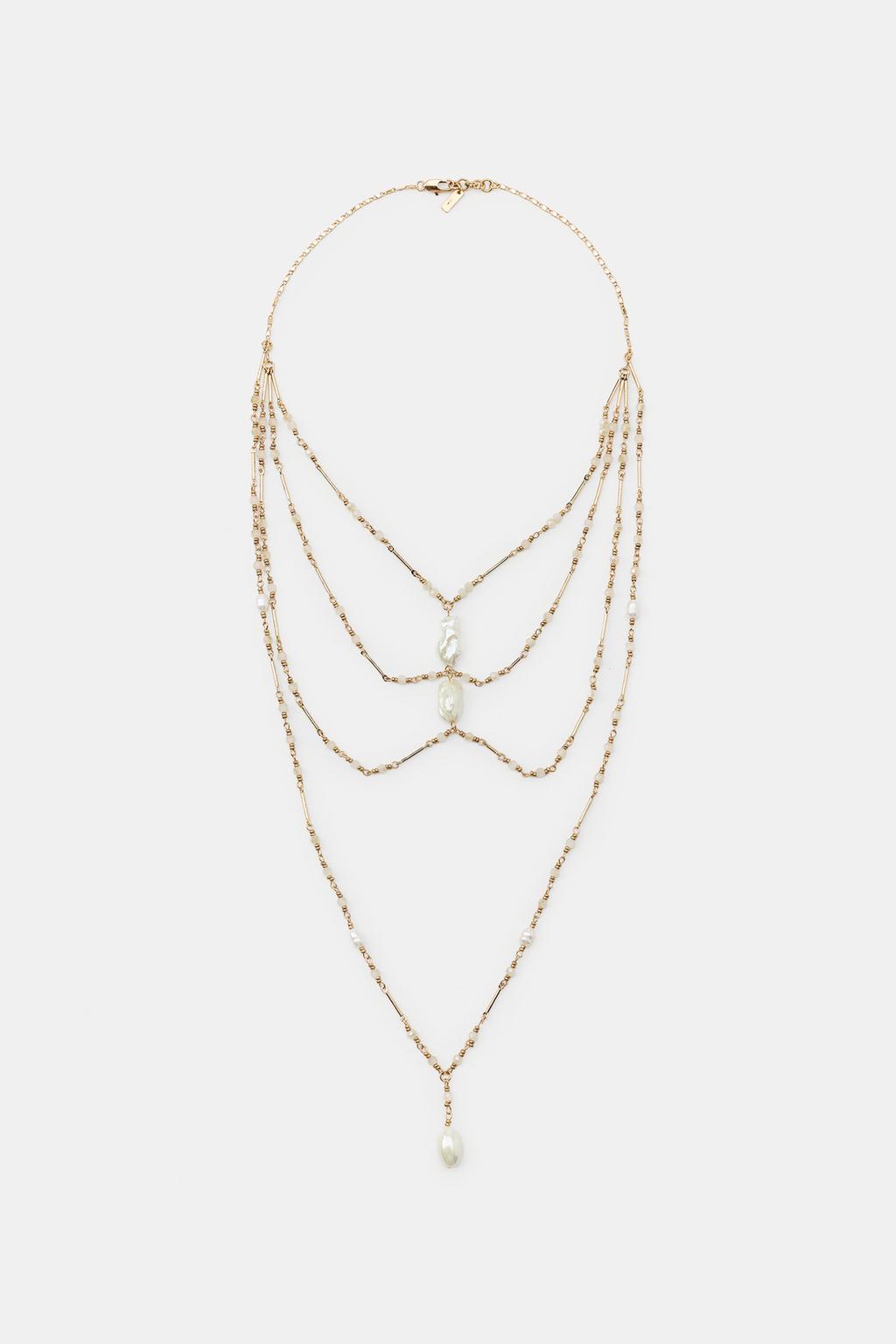 Каскадное ожерелье с имитацией жемчуга и перламутровыми подвесками