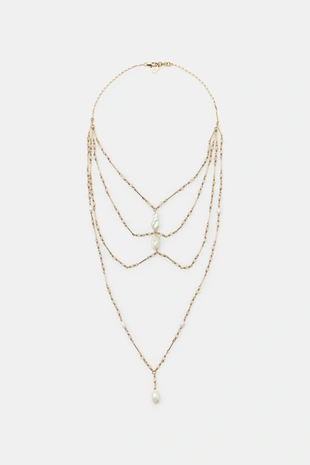 Каскадное ожерелье с имитацией жемчуга и перламутровыми подвесками- Заказать в России