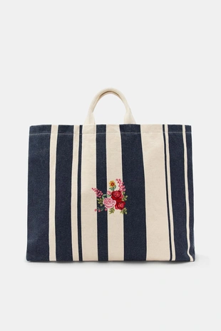 Большая сумка в полоску с цветочной вышивкой- Заказать в России