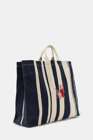 Большая сумка в полоску с цветочной вышивкой- Заказать в России