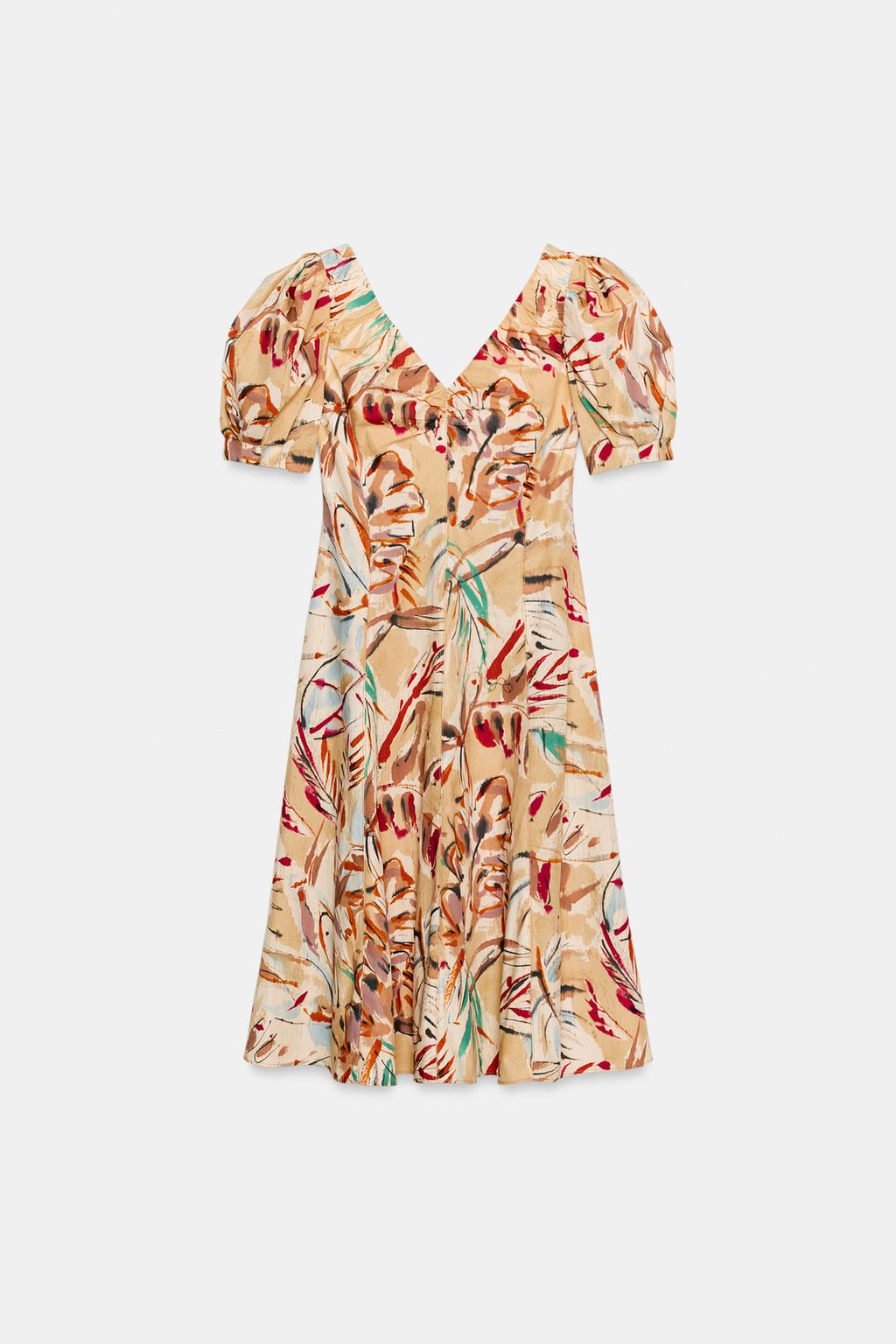 ПЛАТЬЕ МИДИ С ПРИНТОМ И ОБЪЕМНЫМИ РУКАВАМИ