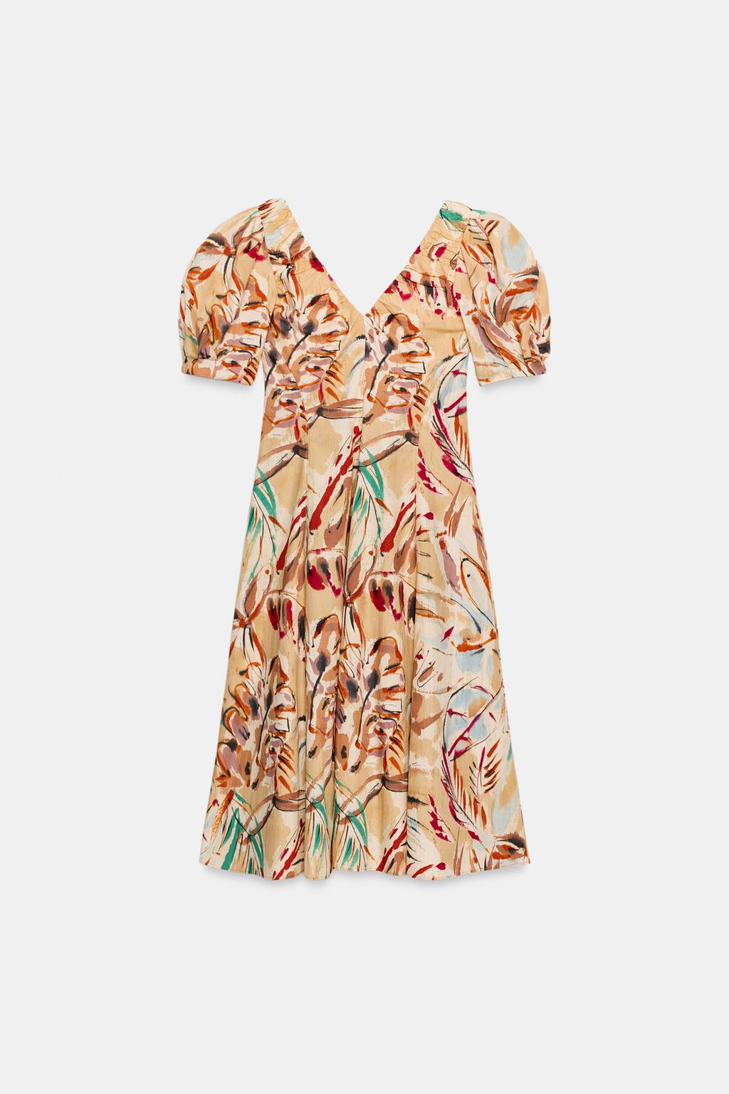 ПЛАТЬЕ МИДИ С ПРИНТОМ И ОБЪЕМНЫМИ РУКАВАМИ