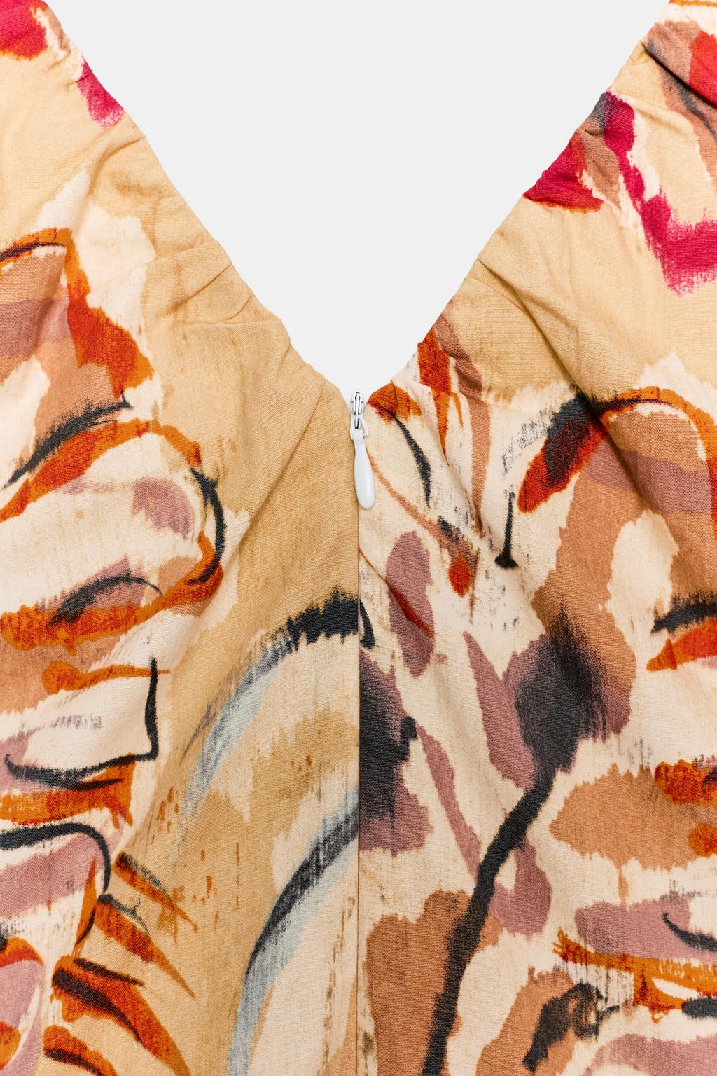 ПЛАТЬЕ МИДИ С ПРИНТОМ И ОБЪЕМНЫМИ РУКАВАМИ