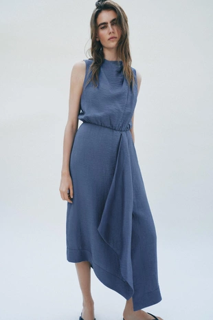Платье миди без рукавов из льна- Заказать в России