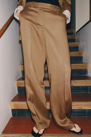 Прямые брюки из смесового льна
