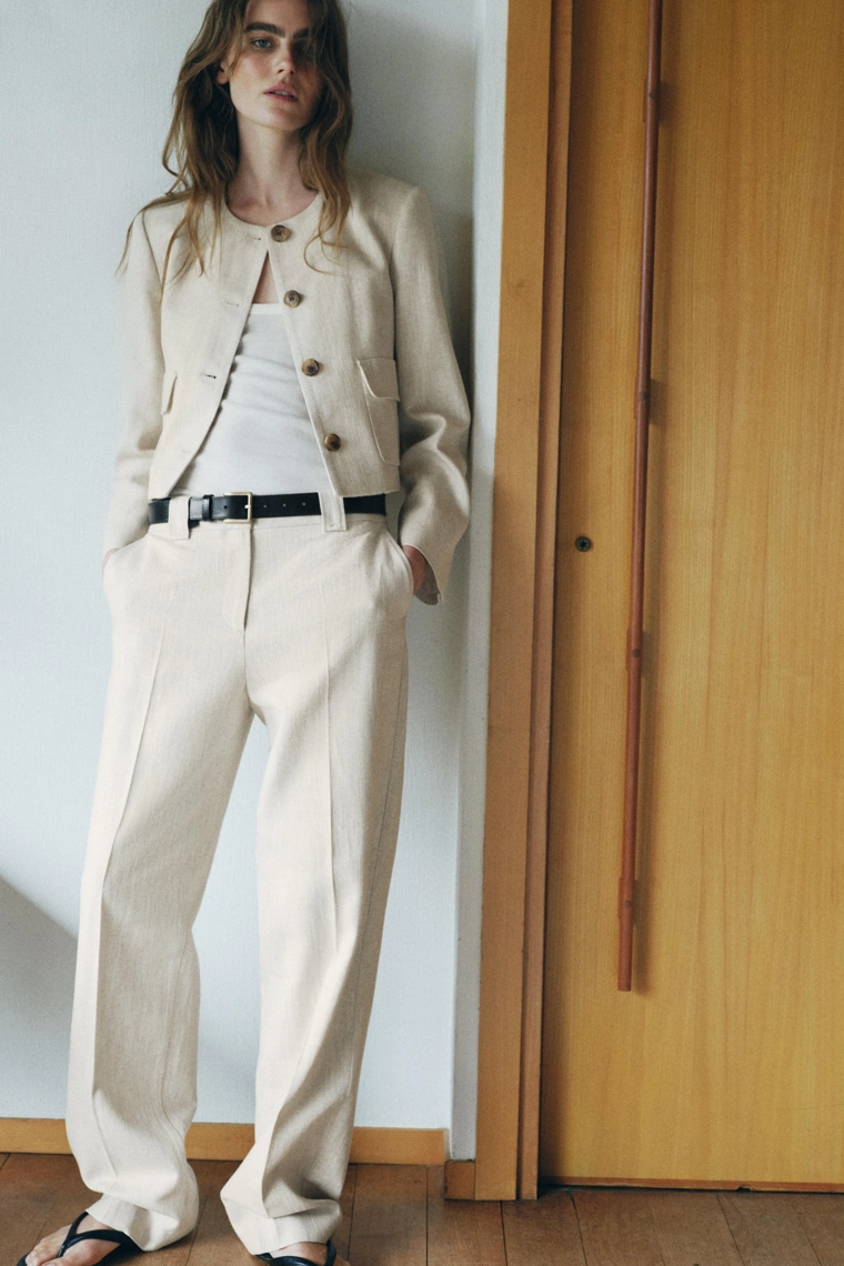 Комплект брюк прямого кроя из рустикованного плетения