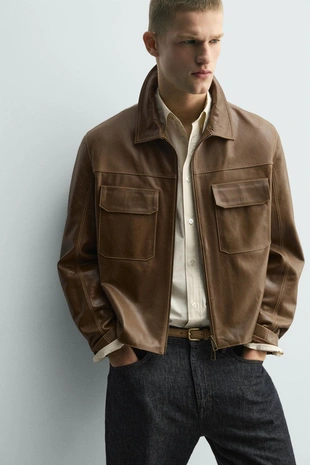 Кожаная куртка с отстрочкой- Заказать в России