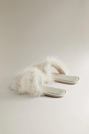 Тапочки-мюли с перьями- Заказать в России