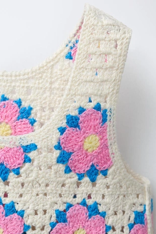 Топ с цветочным кружевом кроше- Заказать в России