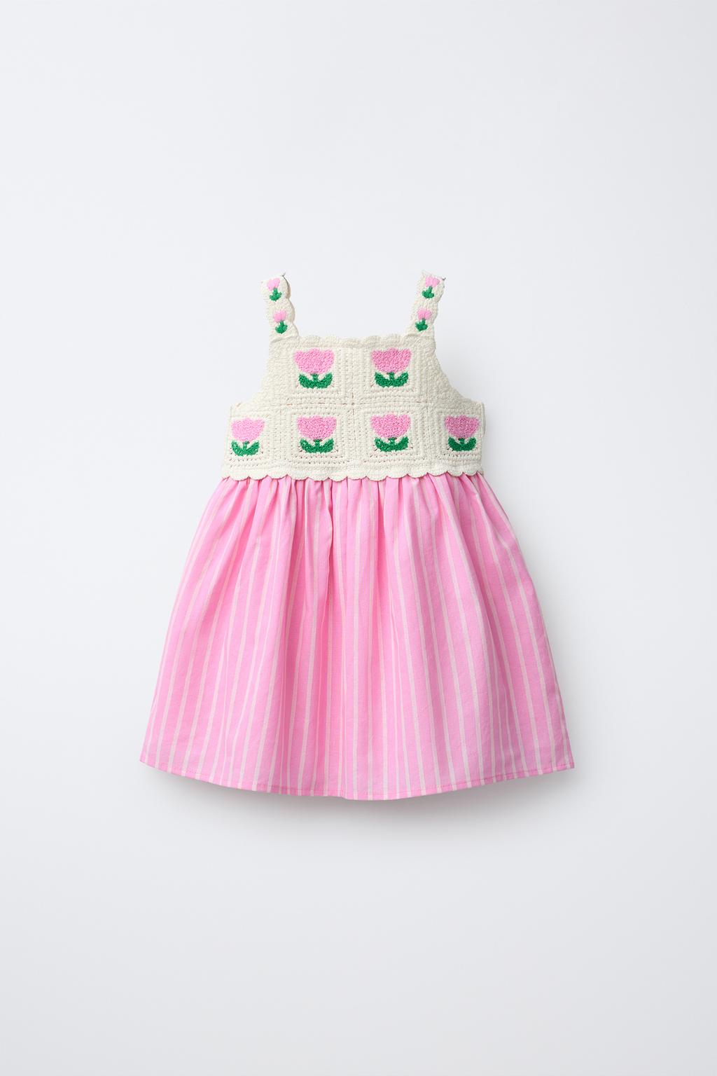 КОМБИНИРОВАННОЕ ПЛАТЬЕ КРЮЧКОМ С ЦВЕТОЧНЫМ УЗОРОМ