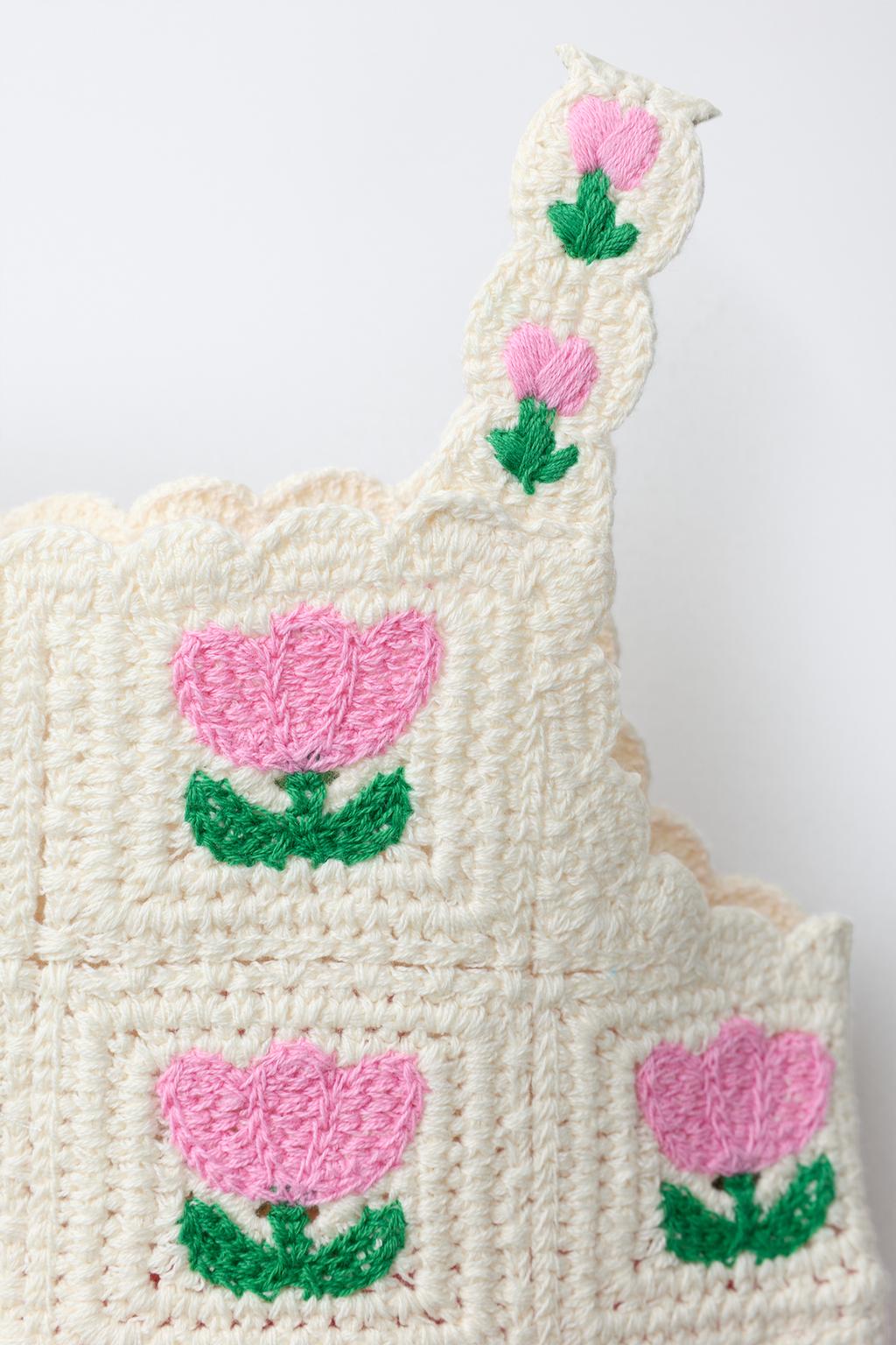 КОМБИНИРОВАННОЕ ПЛАТЬЕ КРЮЧКОМ С ЦВЕТОЧНЫМ УЗОРОМ