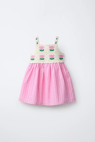 Комбинированное платье крючком с цветочным узором- Заказать в России