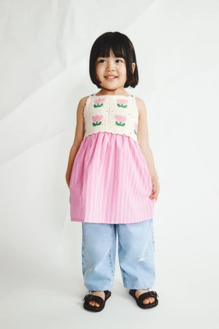 Комбинированное платье крючком с цветочным узором- Заказать в России