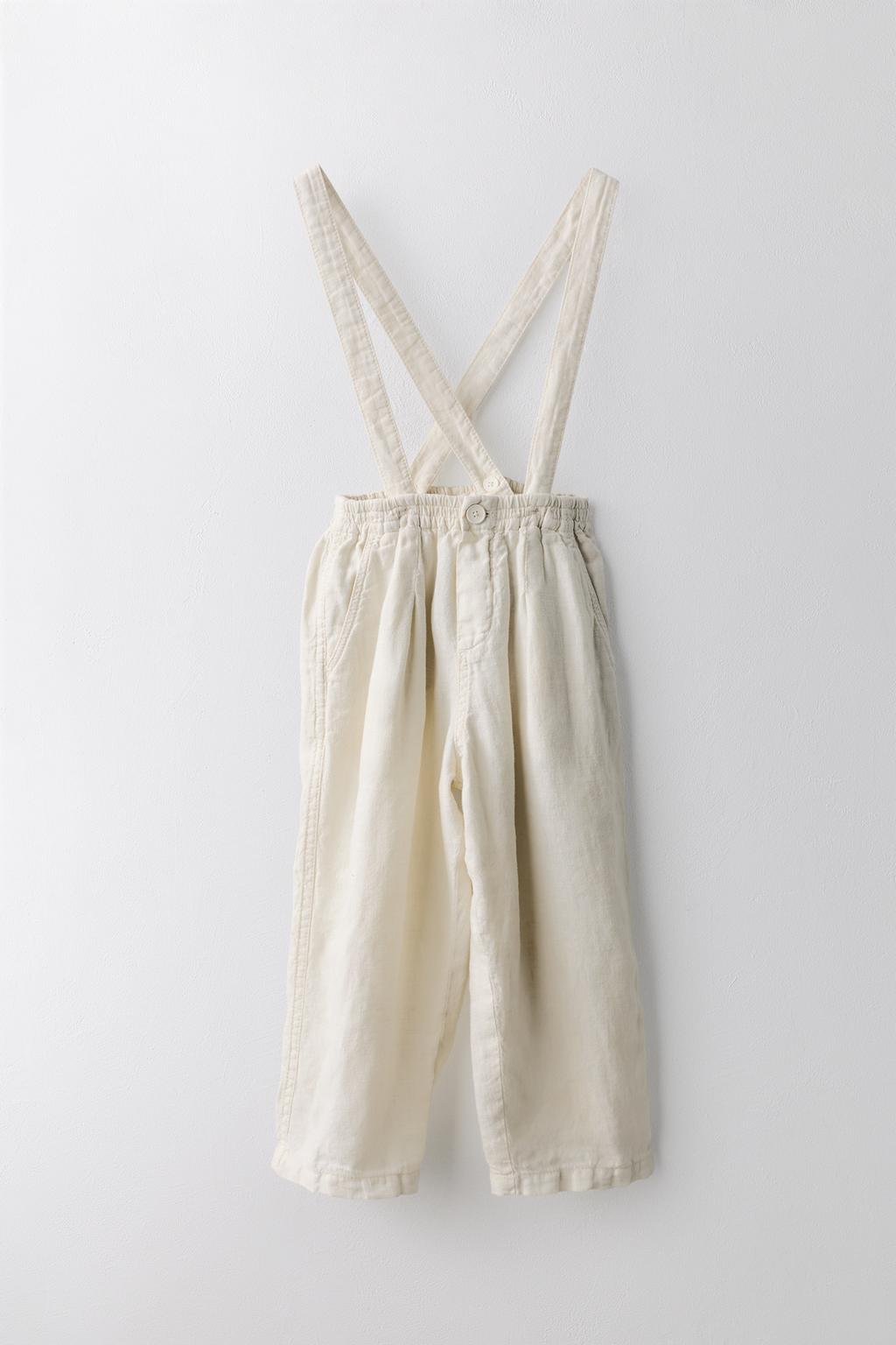 Брюки из льна 100% ограниченной коллекции съемными подтяжками (6-10 лет)