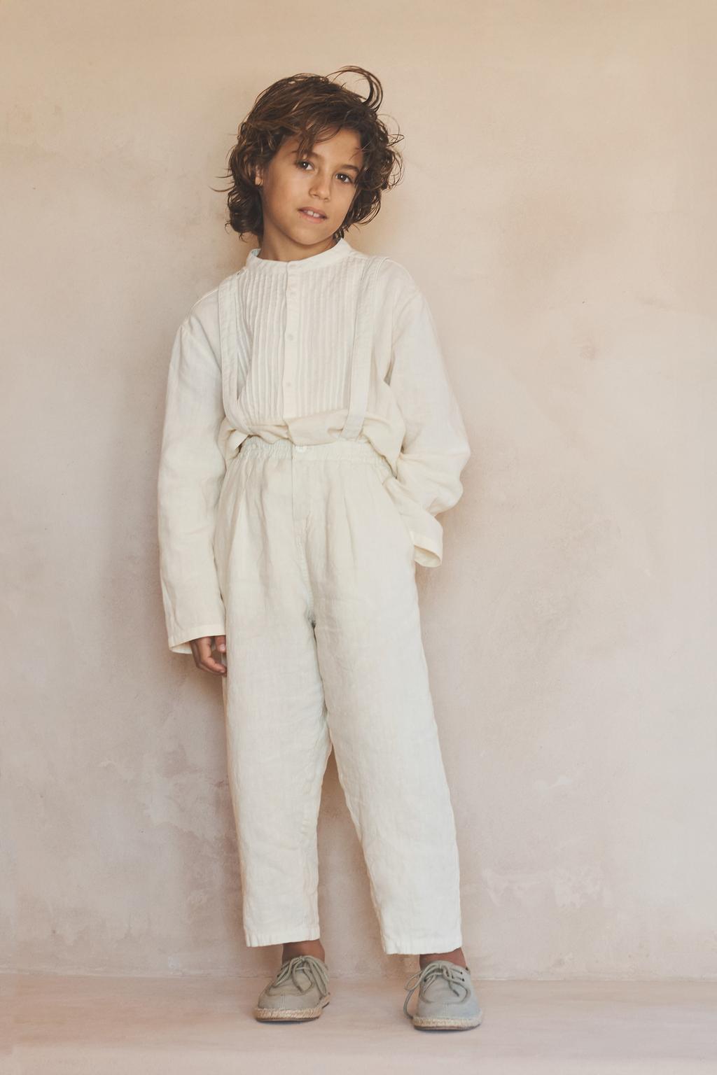 Брюки из льна 100% ограниченной коллекции съемными подтяжками (6-10 лет)