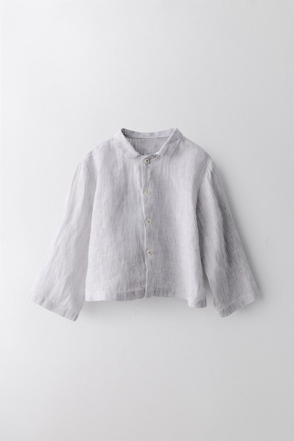 Рубашка с полосками из 100% льна Лимитированная коллекция