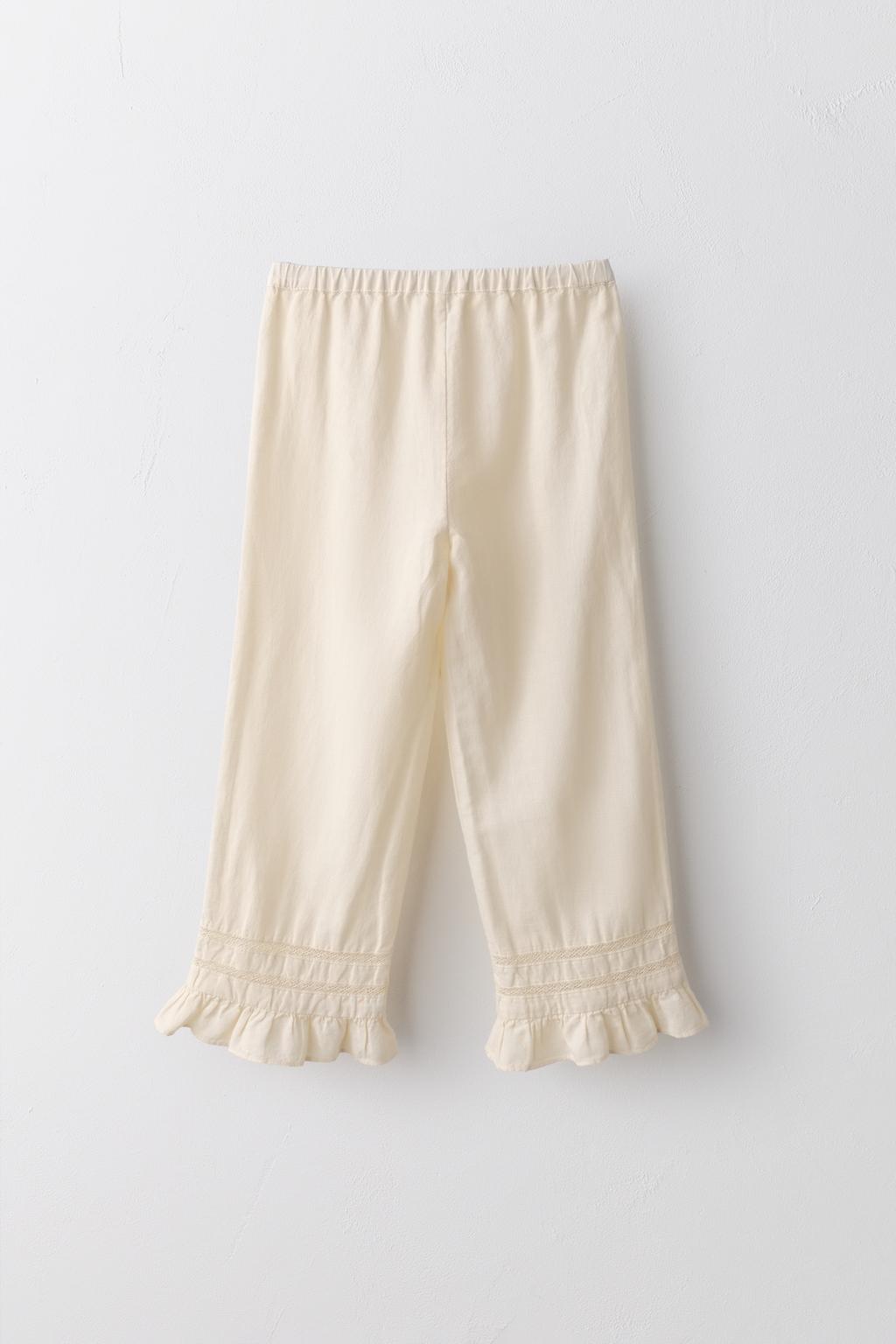 Штаны-кюлоты из льна и хлопка с кружевными оборками для возраста 6-12 лет