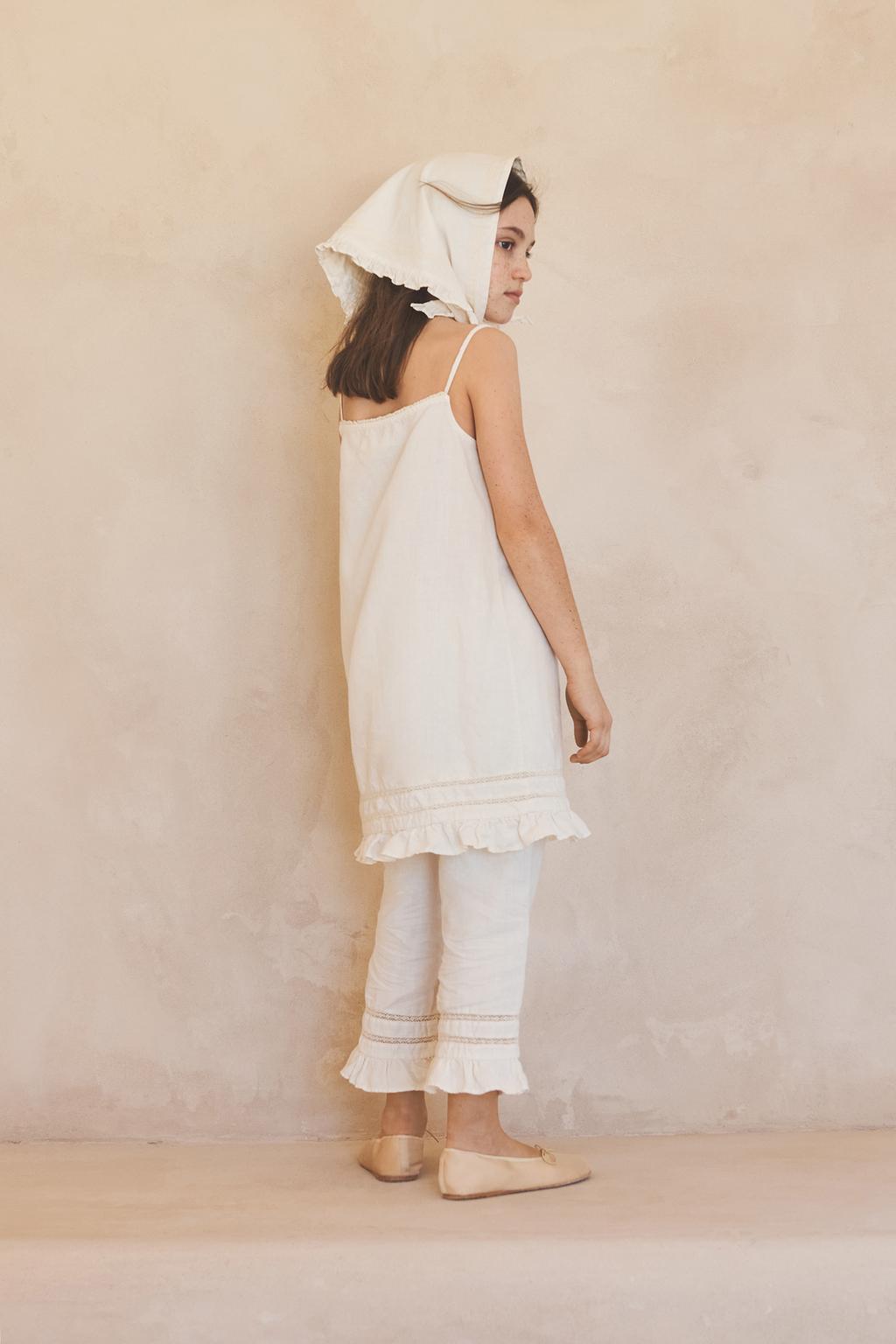 Штаны-кюлоты из льна и хлопка с кружевными оборками для возраста 6-12 лет