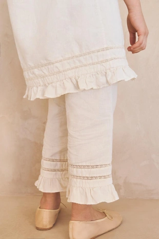 Штаны-кюлоты из льна и хлопка с кружевными оборками для возраста 6-12 лет- Заказать в России