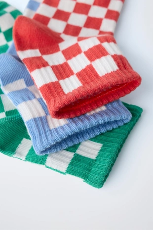 Набор из трех коротких носков в шахматную клетку- Заказать в России