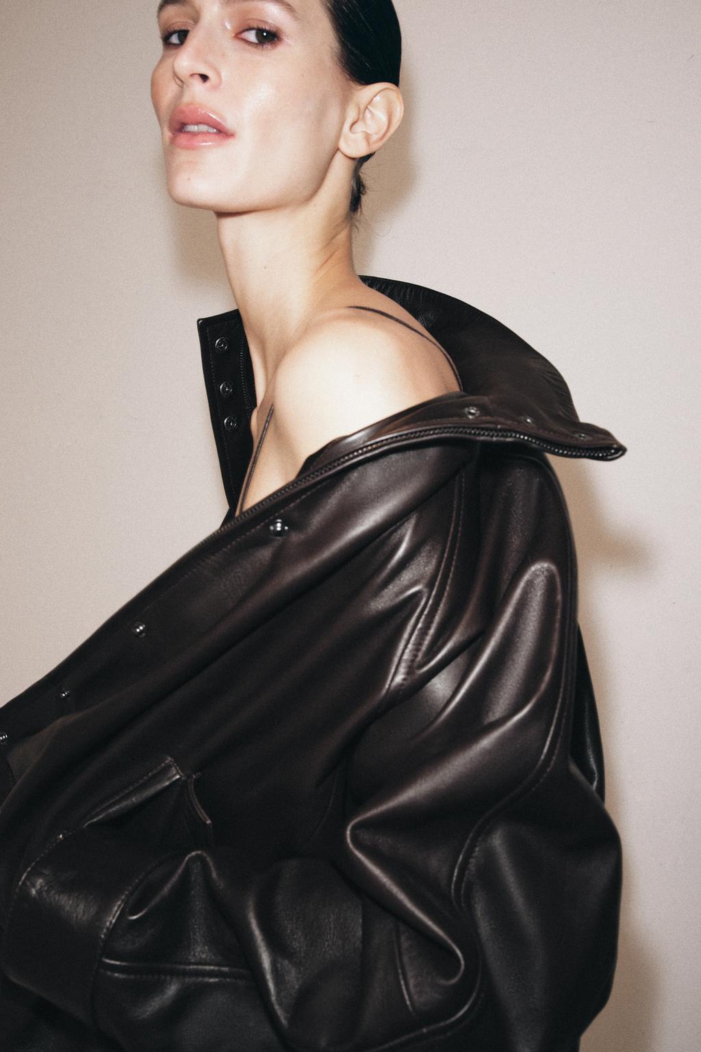 ZARA  大型カゴ(48x48cm) Zara Бомбер из 100% кожи — коллекция zara «zw» - Цвет коричневый