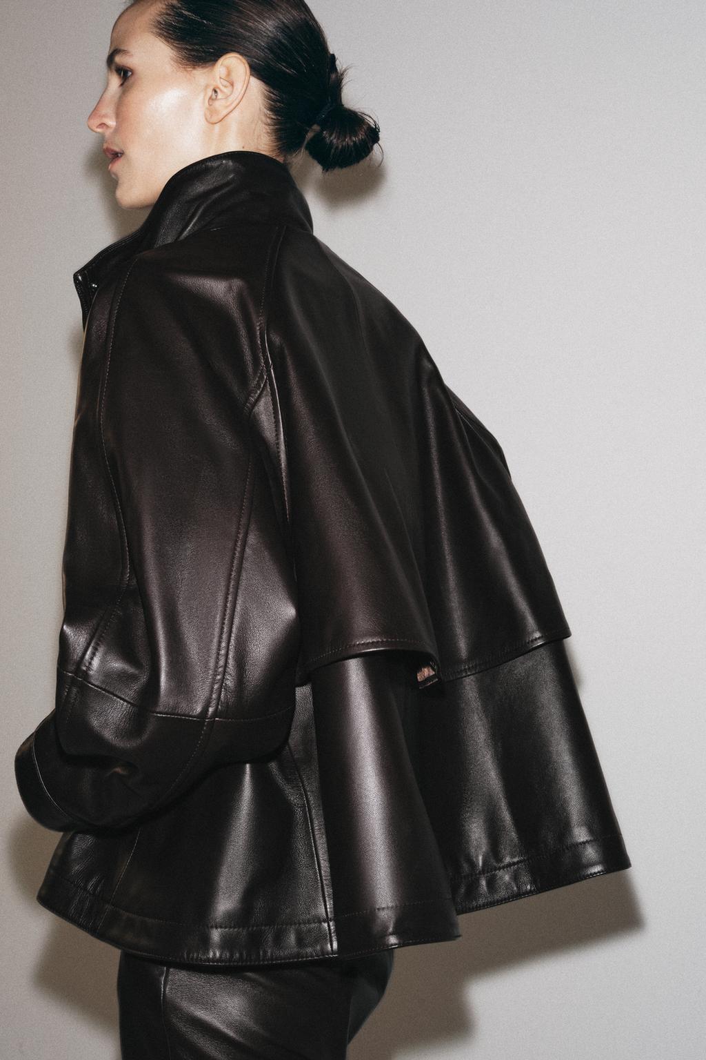 Zara Бомбер из 100% кожи — коллекция zara «zw» - Цвет коричневый
