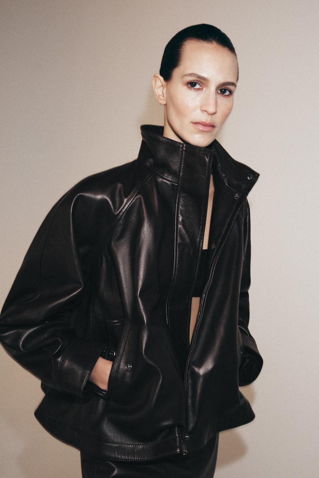 ZARA  大型カゴ(48x48cm) Zara Бомбер из 100% кожи — коллекция zara «zw» - Цвет коричневый