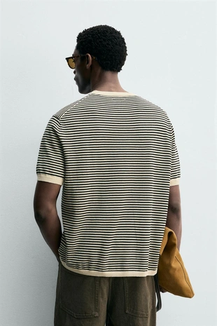 Полосатая футболка из хлопка и льна- Заказать в России