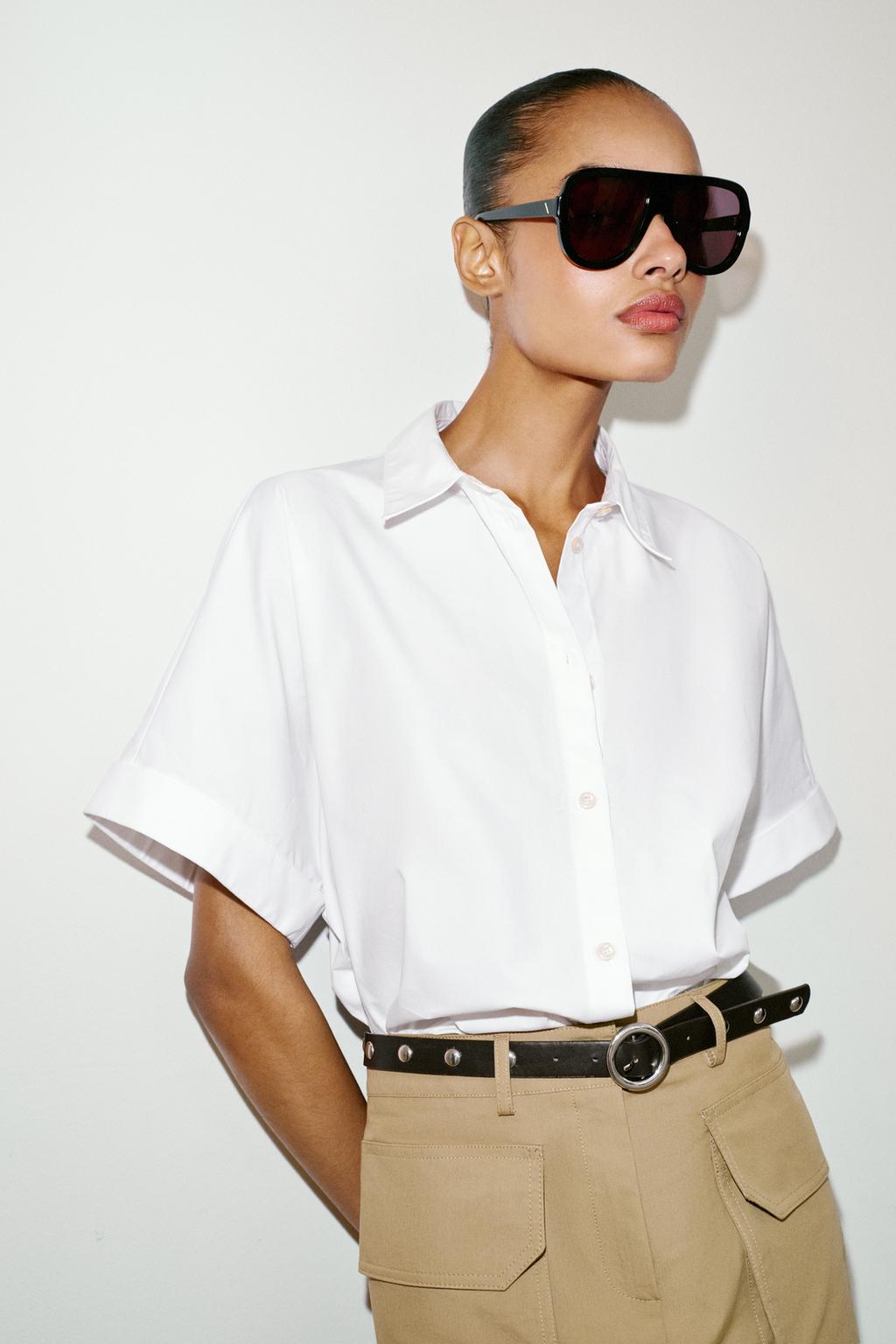 РУБАШКА ИЗ ПОПЛИНА С КОРОТКИМ РУКАВОМ