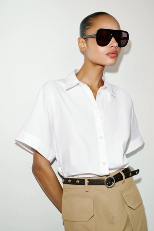 Рубашка из поплина с коротким рукавом- Заказать в России