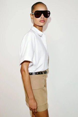 Рубашка из поплина с коротким рукавом- Заказать в России