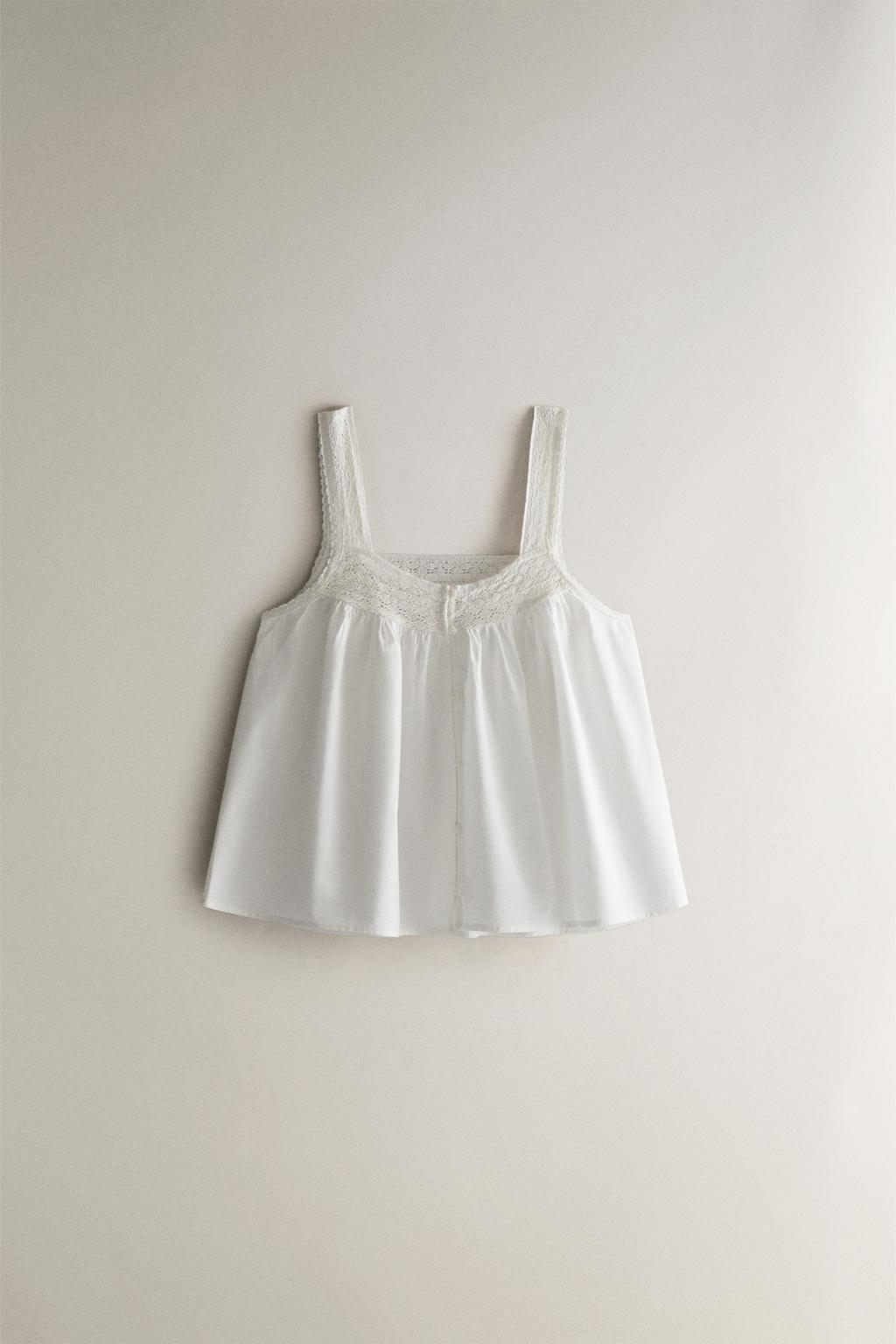 Топ из хлопка с бретельками и кружевными деталями