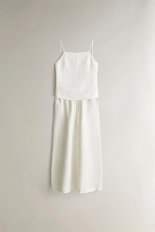 Льняный топ с тонкими бретелями- Заказать в России