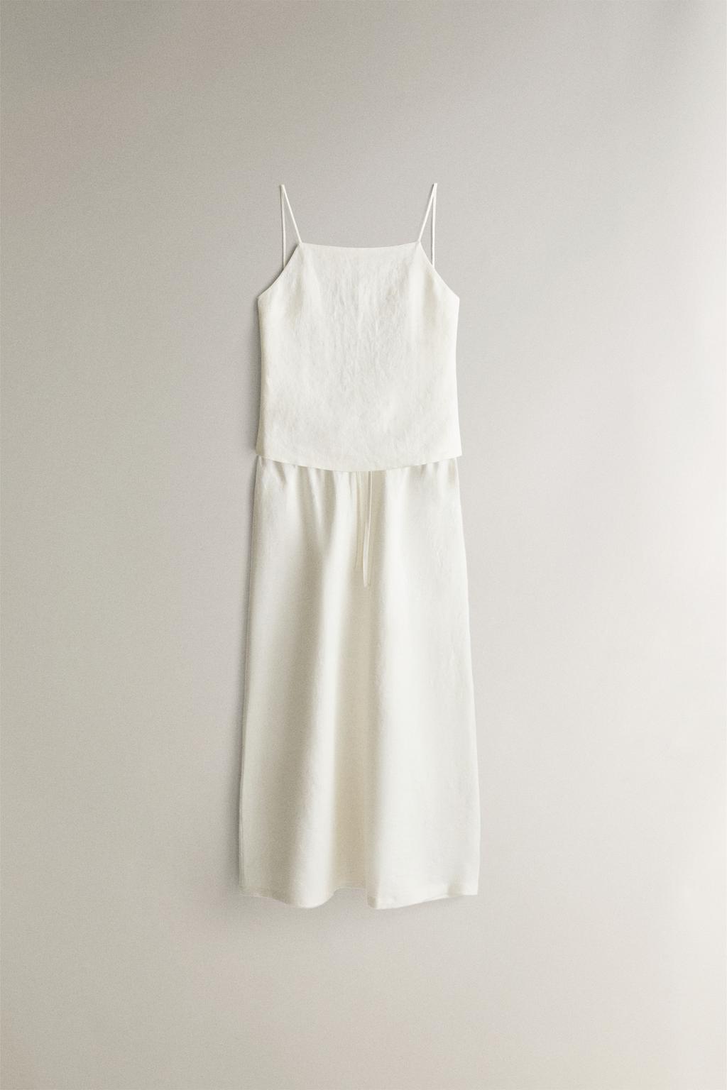 Льняный топ с тонкими бретелями