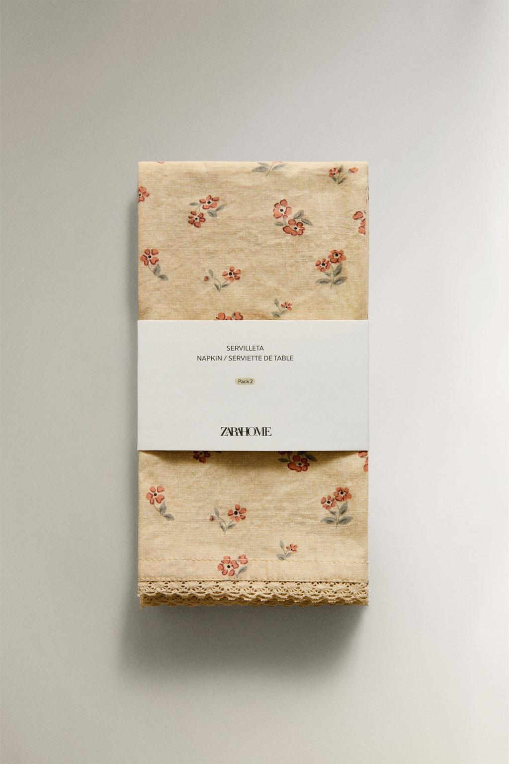 Набор салфеток с принтом полевых цветов и кружевной отделкой (набор из 2)