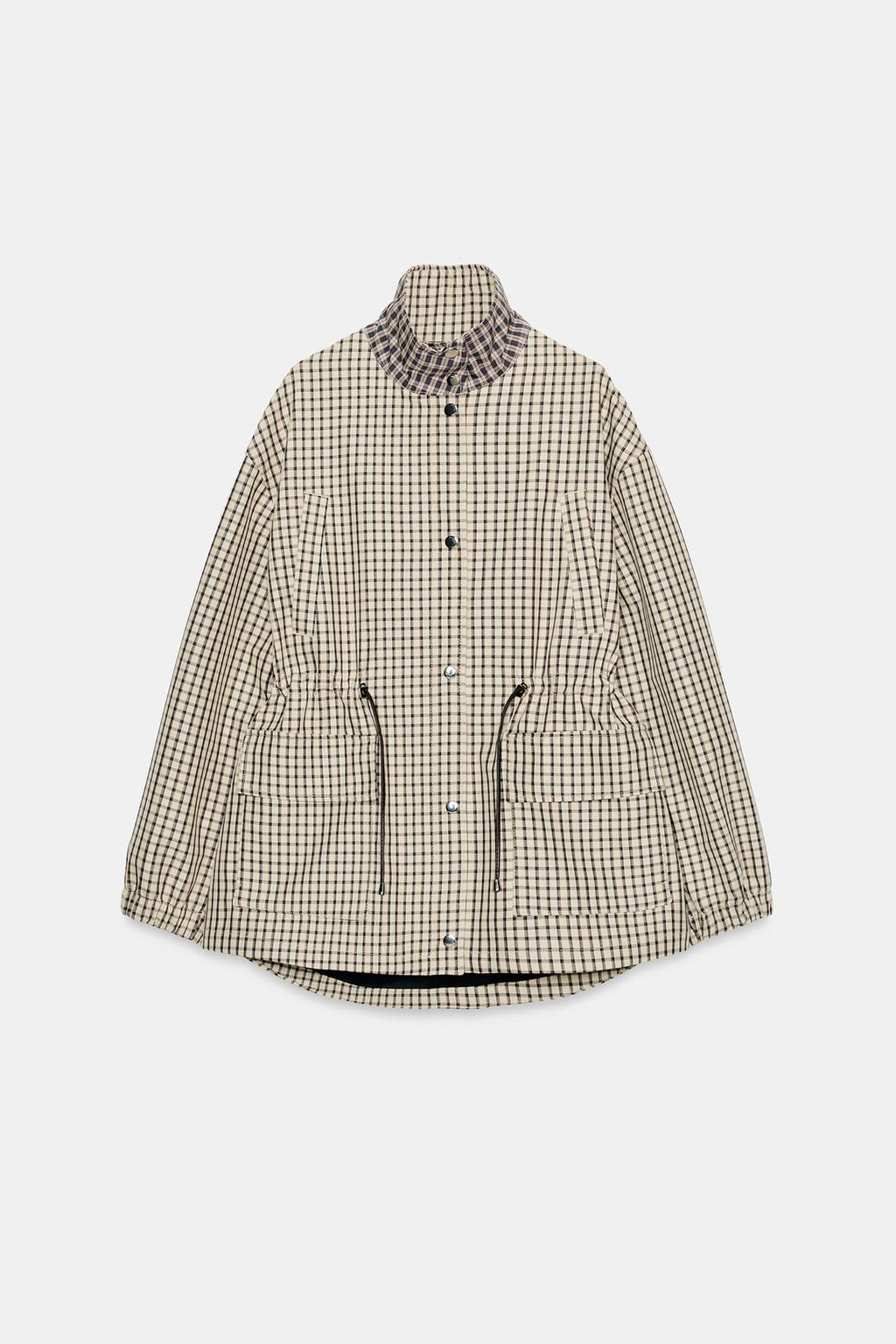 КУРТКА В КЛЕТКУ С ВЫСОКИМ ВОРОТНИКОМ