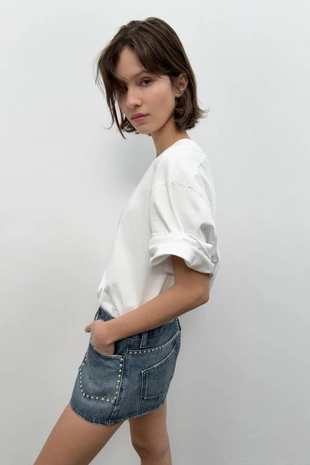 Джинсовые шорты Trf с заклепками- Заказать в России