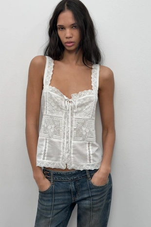 Топ с вышивкой на бретелях- Заказать в России